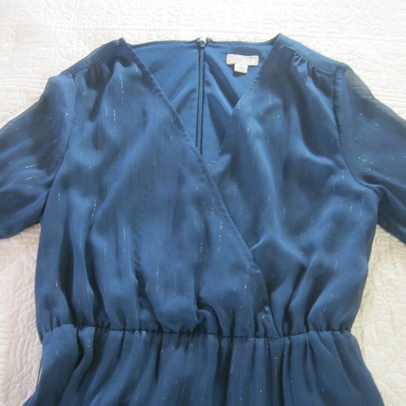 Point Sur Dress 8 Faux Wrap Crinkle Chiffon Blue L0112 - Picture 5 of 11
